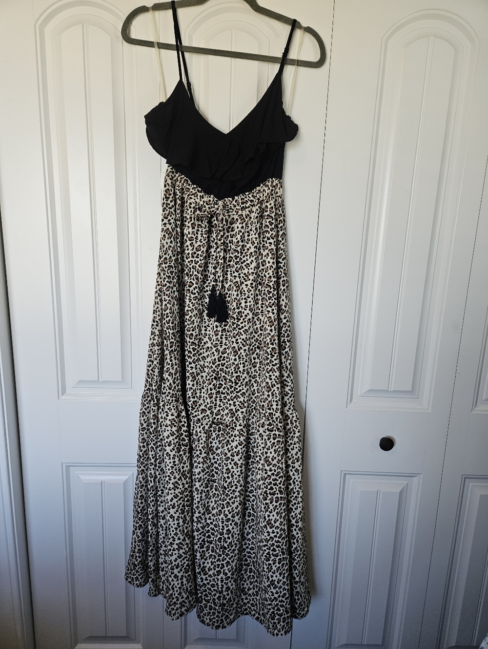 Main Strip Black Bodice With Leopard Print Skirt Maxi Dress Size Medium
